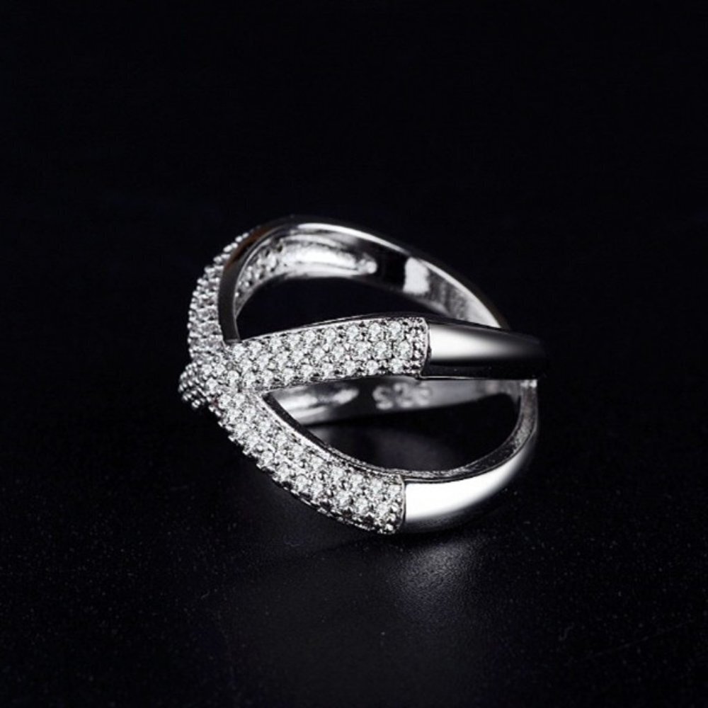 ✨ X Shape Cross Micro Pave CZ Crystal Infinity Rings for Women, PD432 - Picture 3 of 5